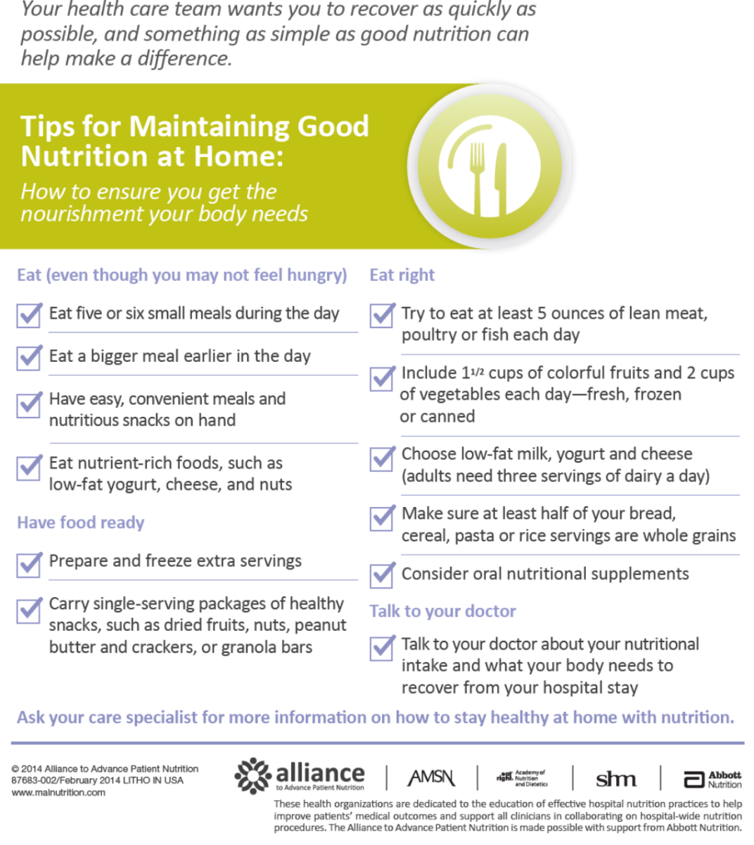 Tips for maintaining good nutrition at home